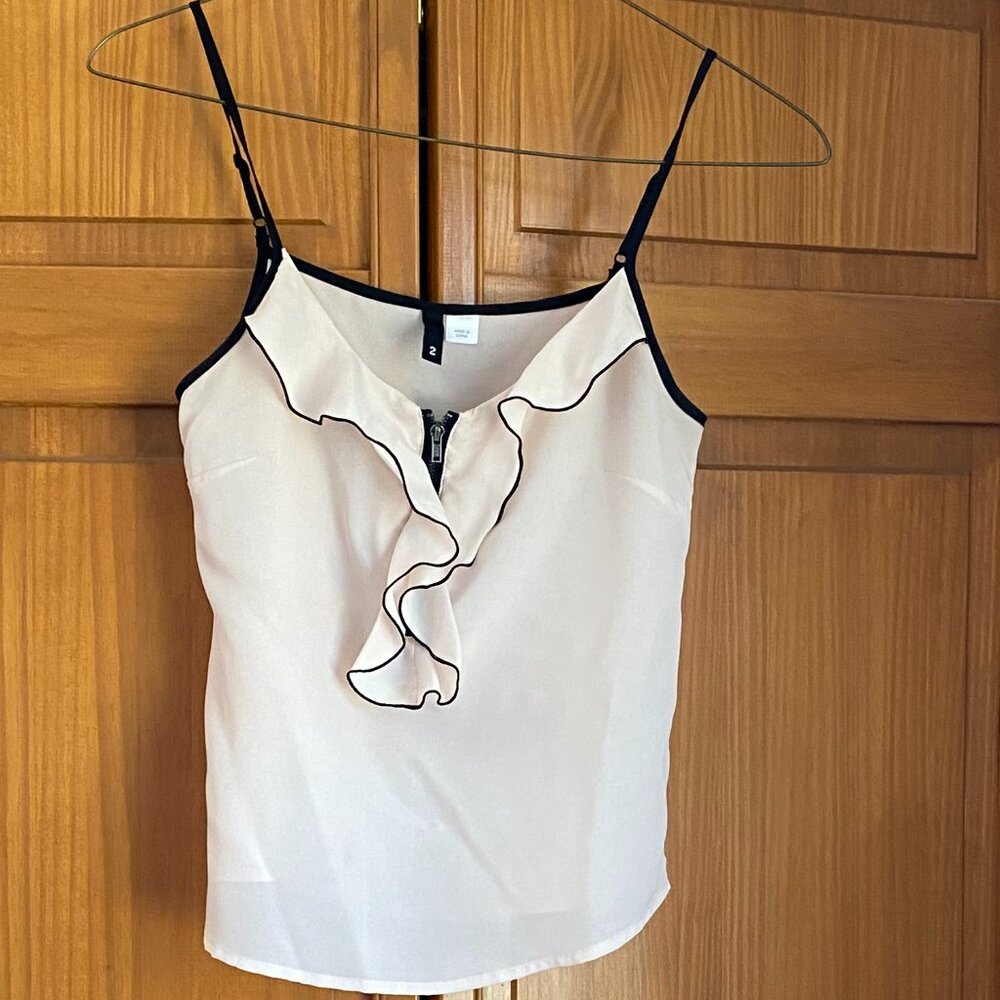 H&M Pale Pink Camisole with Zipper Black Trim Ruffle Size 2